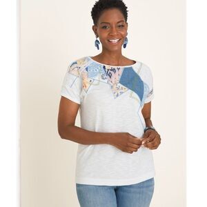 Chico's Top Size 1 (8) Short Sleeve Patch Detail *